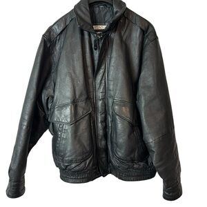 New Zealand Rugged Outback Cooper Collections  Black Leather BomberJacket Sz 2XL